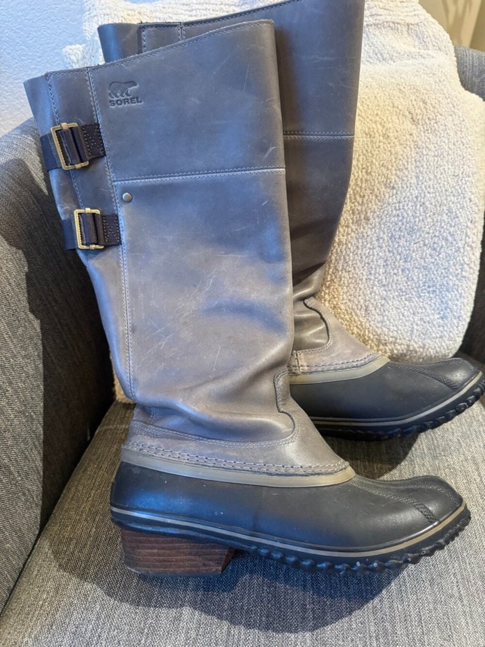 Sorel Slimpack Riding Tall Boots Gray Leather Sz 10